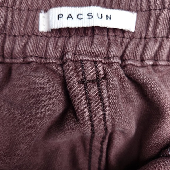 PacSun Cargo Canvas Tapered Pants Sz S Elastic Waist Pockets Brown Casual - Picture 9 of 10